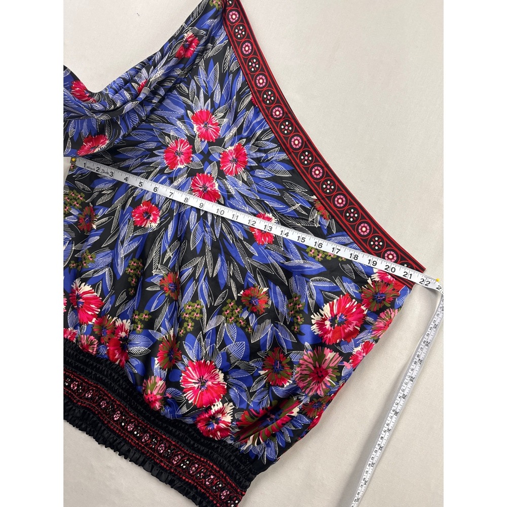 Ice One Shoulder Blouse Women XL Blue Pink Floral Butterfly Sleeve Smocked Hem - Picture 8 of 11